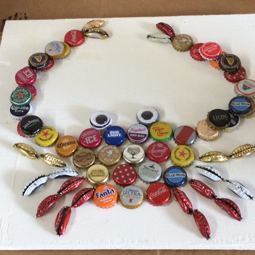 Handmade Bottle Cap Crab Art